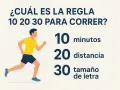 Un corredor se prepara para seguir la regla 10 20 30 para correr: 10 minutos, 20 de distancia y 30 de tamaño de letra.