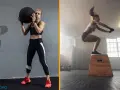 Mujer levanta balón medicinal, otra salta en cajón. ¡Entrenamiento intenso como el de Mijailo Mudryk!