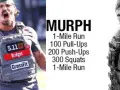 Atleta de CrossFit con chaleco de peso, junto a la descripción del entrenamiento Murph y un soldado.