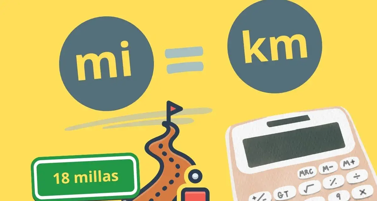 Calculadora para saber how much is a mile. Señal de 18 millas y camino a la meta.