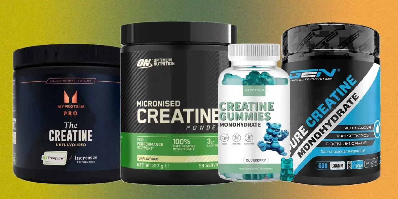 Variedad de suplementos de creatina: polvo, gomitas y monohidrato. Ideal para quienes buscan mejorar su rendimiento y llevan la creatina en su rutina.