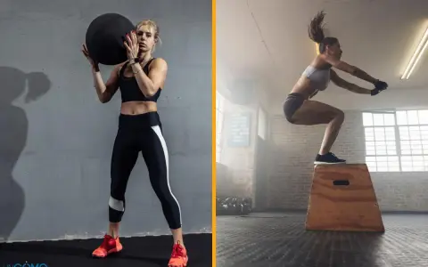 Mujer levanta balón medicinal, otra salta en cajón. ¡Entrenamiento intenso como el de Mijailo Mudryk!
