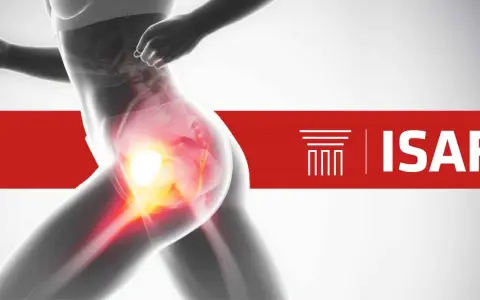 Silueta de corredor con zona de dolor en la cadera, indicando posible **hip pain after running**. Logo ISAF.