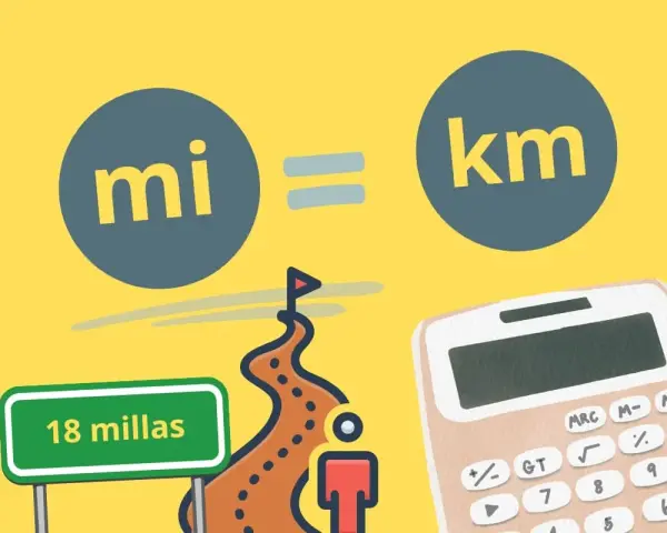 Calculadora para saber how much is a mile. Señal de 18 millas y camino a la meta.