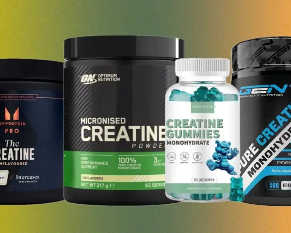 Variedad de suplementos de creatina: polvo, gomitas y monohidrato. Ideal para quienes buscan mejorar su rendimiento y llevan la creatina en su rutina.