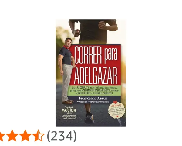 Portada del libro "Correr para adelgazar" de Francisco Abián, con un hombre corriendo y otro mostrando su ropa holgada.