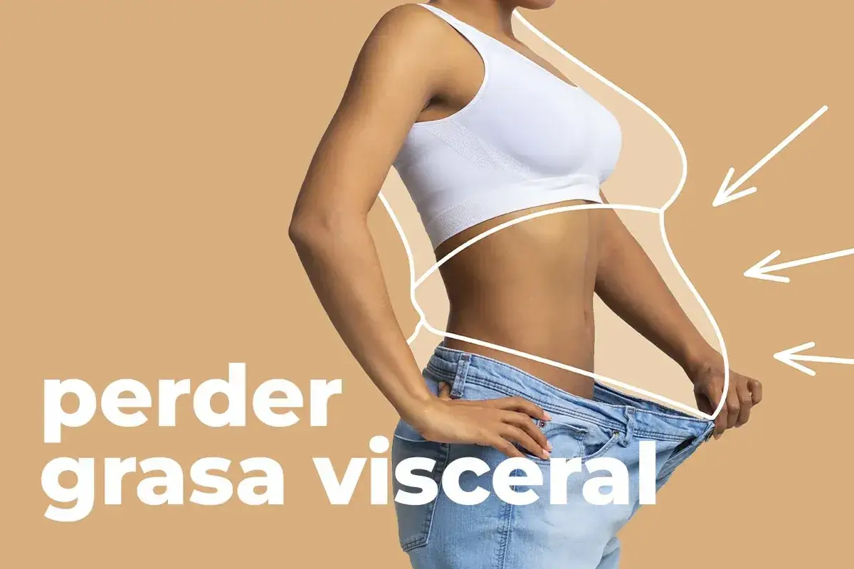 Silueta femenina con contorno de pérdida de grasa abdominal. Flechas indican reducción de los tipos de grasa abdominal.