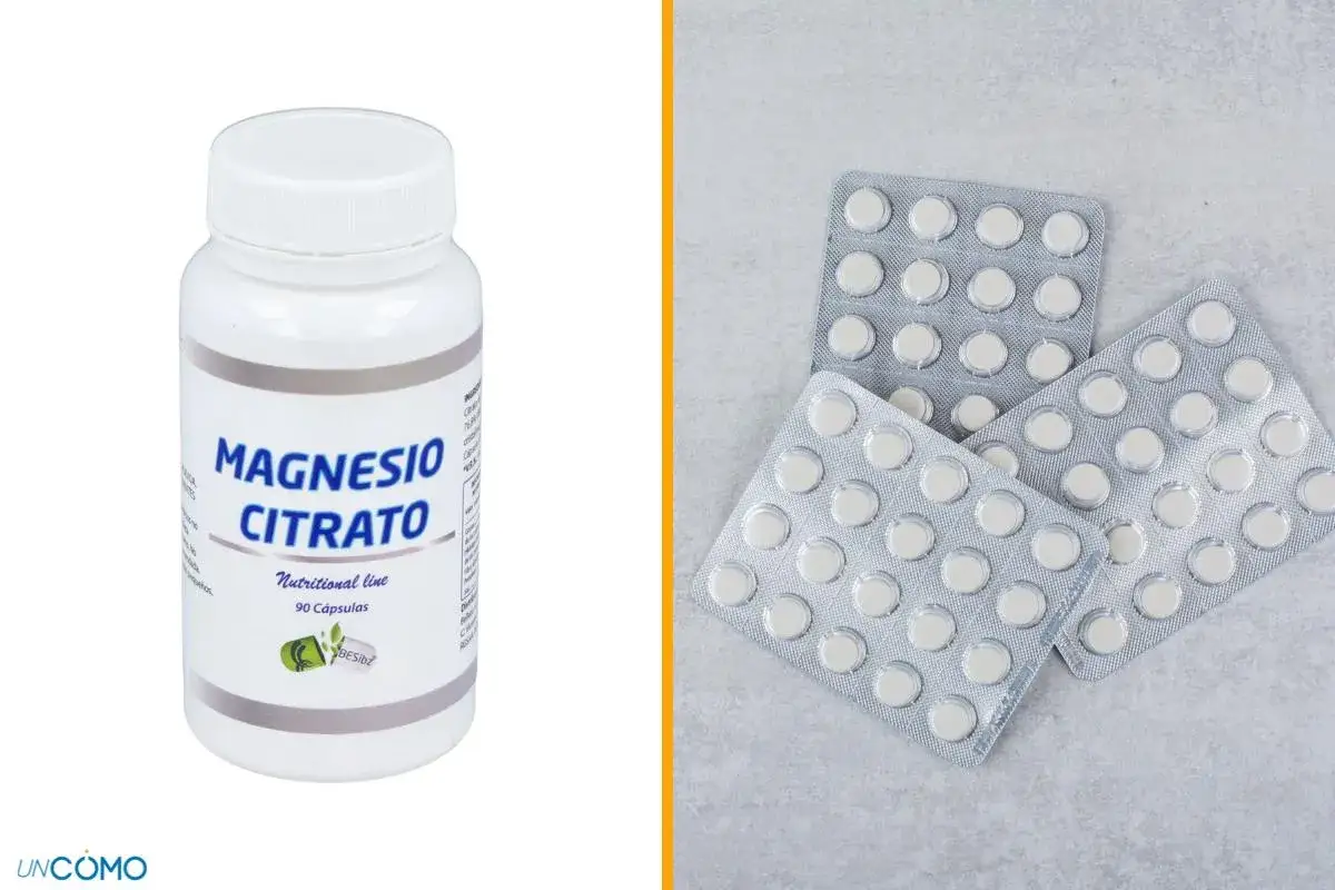 Bote de Magnesio Citrato y bl&iacute;steres de pastillas, ideales como dosis de magnesio para evitar calambres.