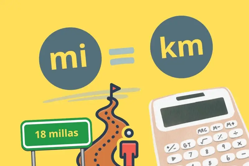 Calculadora para saber how much is a mile. Señal de 18 millas y camino a la meta.